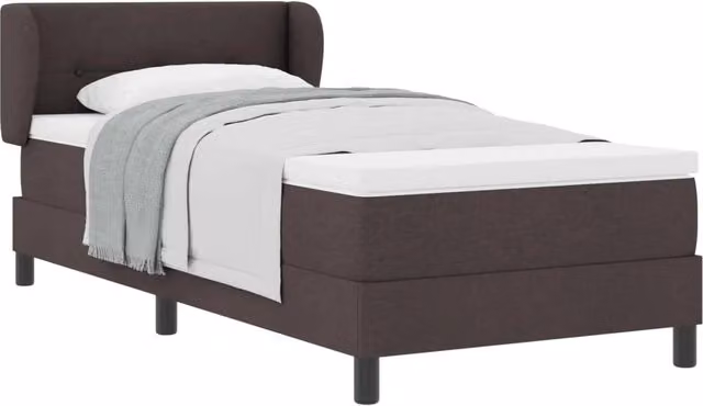 Letto singolo | Letto per adulti | Letto a molle con materasso Marrone Scuro 90 x 190 cm Tessuto