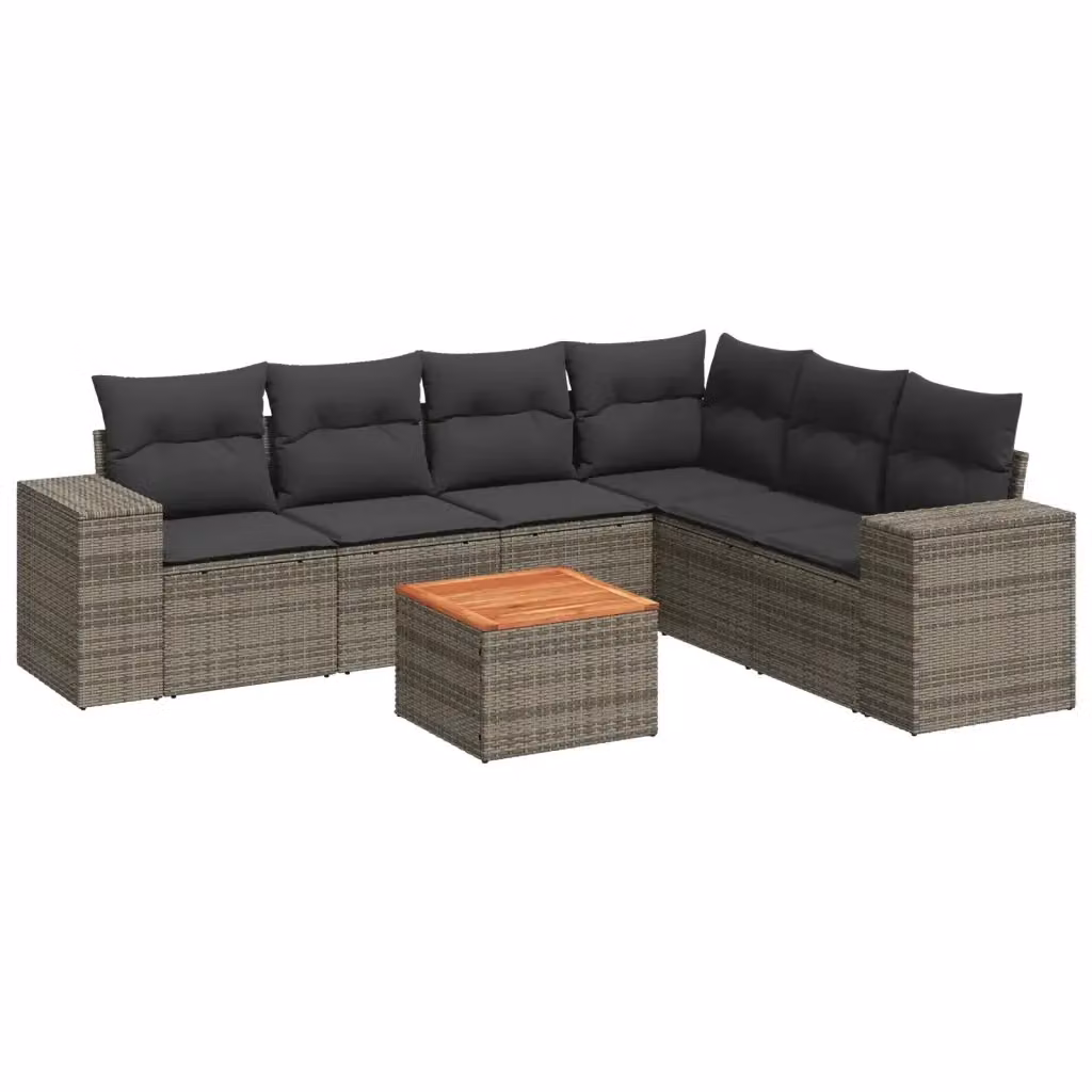 Set di divani da giardino vidaXL a forma di L in polyrattan grigio con cuscini e tavolino da esterno – 2