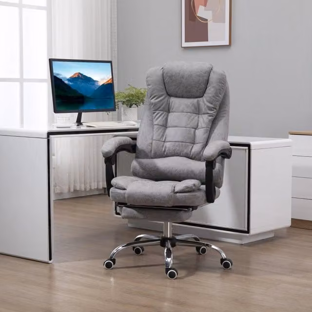 Sedia da Ufficio Ergonomica con Poggiatesta e Braccioli in Microfibra Grigio L/P/H: 120 x 70 x 65 cm