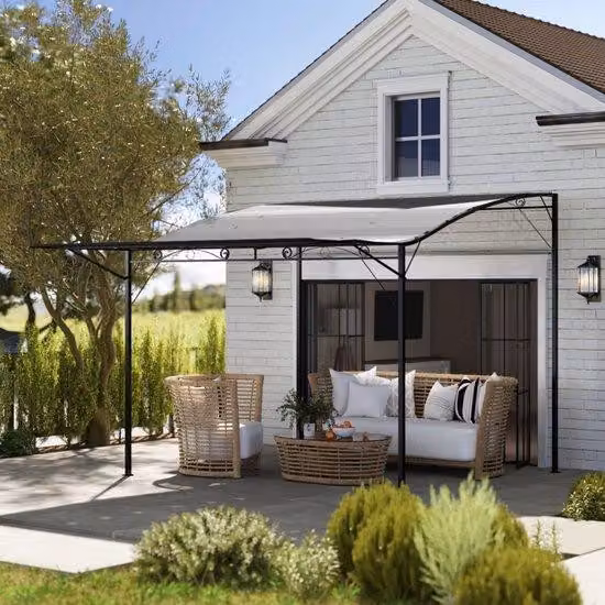 Casetta da giardino con tettoia estensibile, resistente alle intemperie, 3 x 2,5 m, grigio scuro
