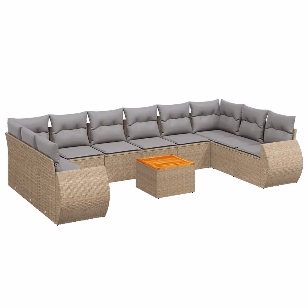 Set di Divani da Giardino a Forma di U vidaXL in Polyrattan con Cuscini Beige e Tavolino da Esterno 11 Pezzi – 2