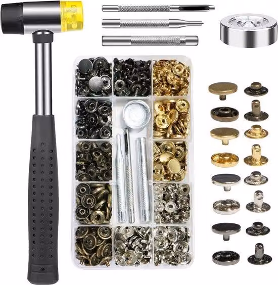 Kit di bottoni a pressione metallici con martello e attrezzi per l'installazione, 4 pezzi, per pelle, giacche, jeans, borse, lavori fai da te, scarpe, riparazione di cinture, 4 colori