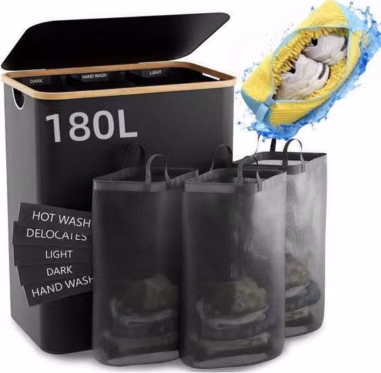 Lavabo pieghevole a 3 ante da 180 litri – Lavabo con coperchio e manico rimovibile – Lavabo per bagno o lavanderia
