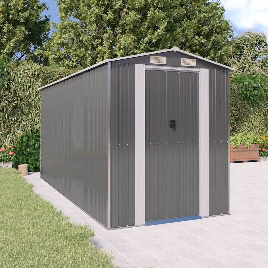 Capanno da Giardino vidaXL in Acciaio Zincato Grigio Chiaro L: 440 cm, P: 192 cm, H: 223 cm