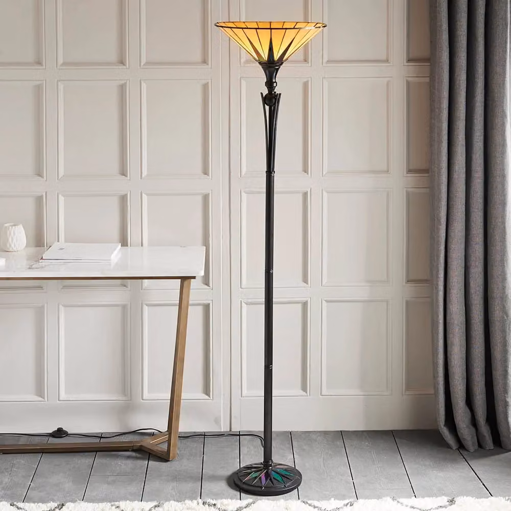 Lampada da terra Tiffany Dark Star multicolore con paralume in vetro e base nera, dimmerabile, E27 60W, H: 175.5 cm, L: 42 cm, P: 42 cm – 2