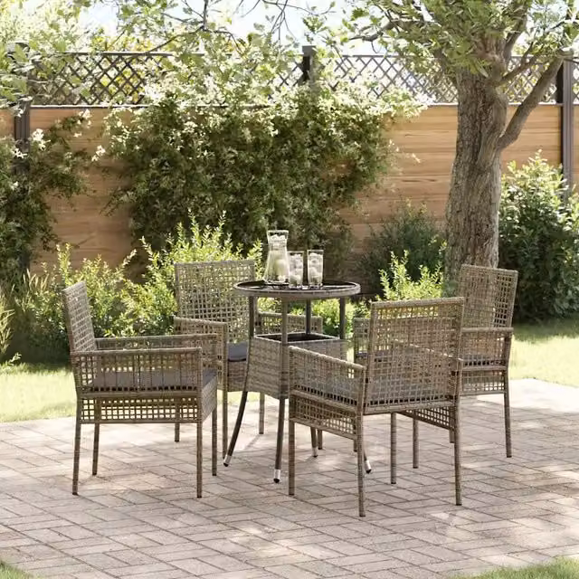 Set da pranzo per giardino e terrazzo vidaXL in polyrattan e vetro grigio, 5 pezzi