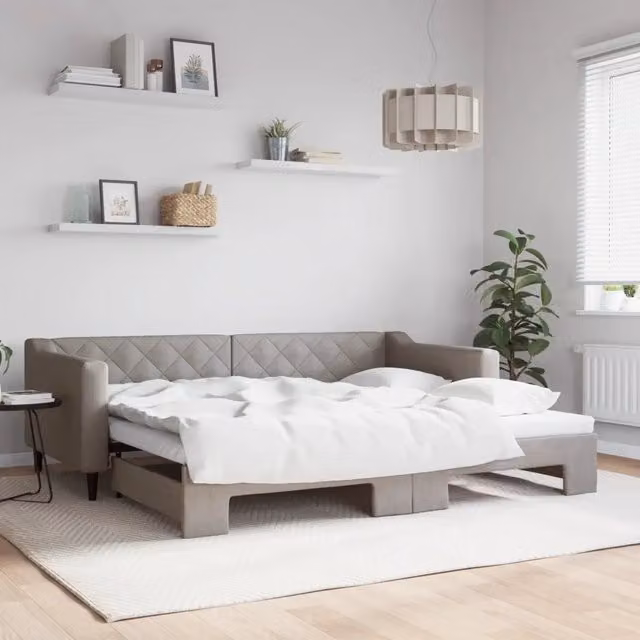 Divano Letto con Letto Estraibile vidaXL in Tessuto Beige o Grigio per Soggiorno e Camera da Letto L/P/H: 223 x 90 x 67 cm con Dimensioni Letto 90x200 cm