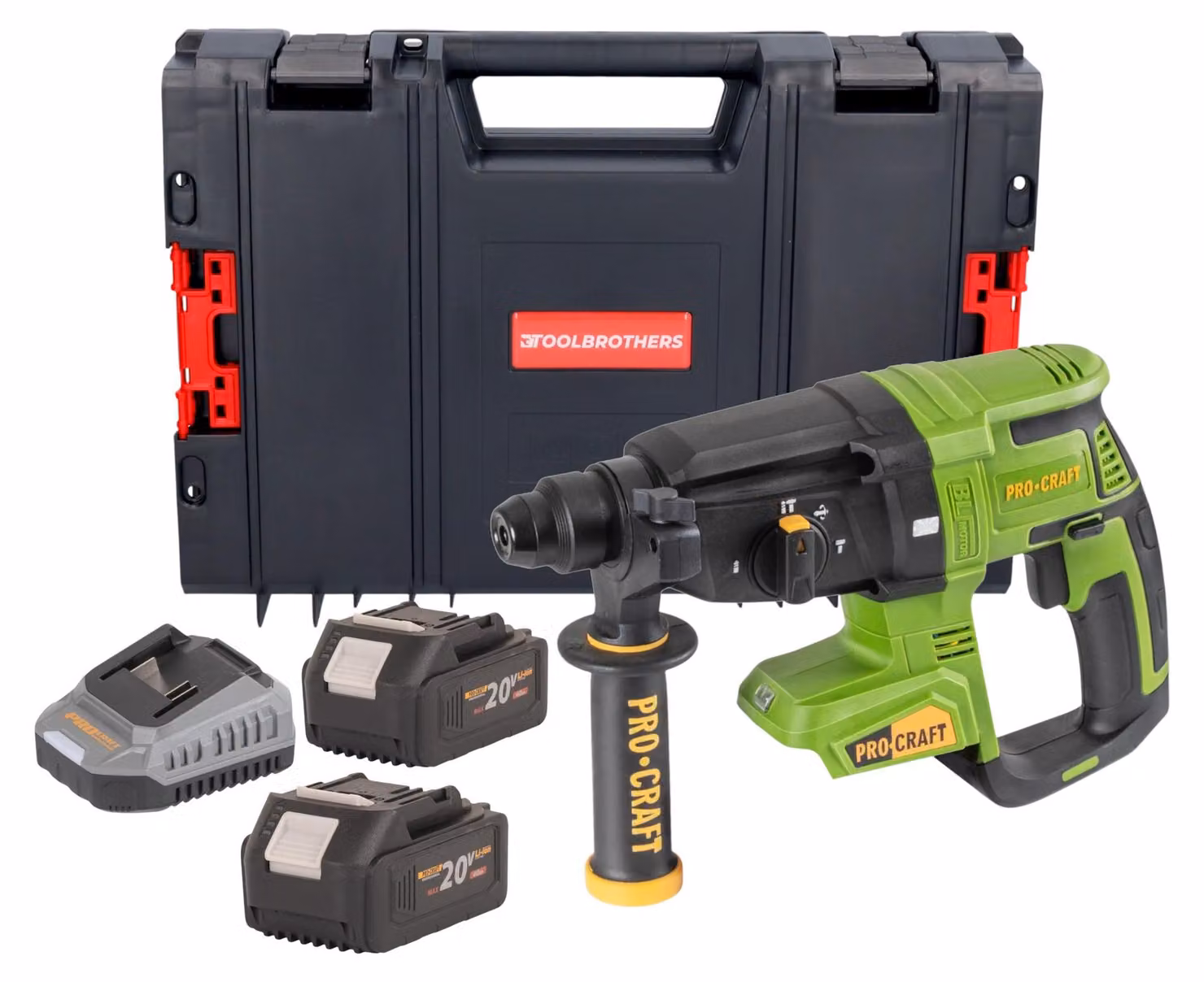 Martello perforatore a batteria Procraft PHA40bb 20 V 2,6 J SDS plus Brushless + 2 batterie da 4,0 Ah + caricabatterie + valigetta RHINO