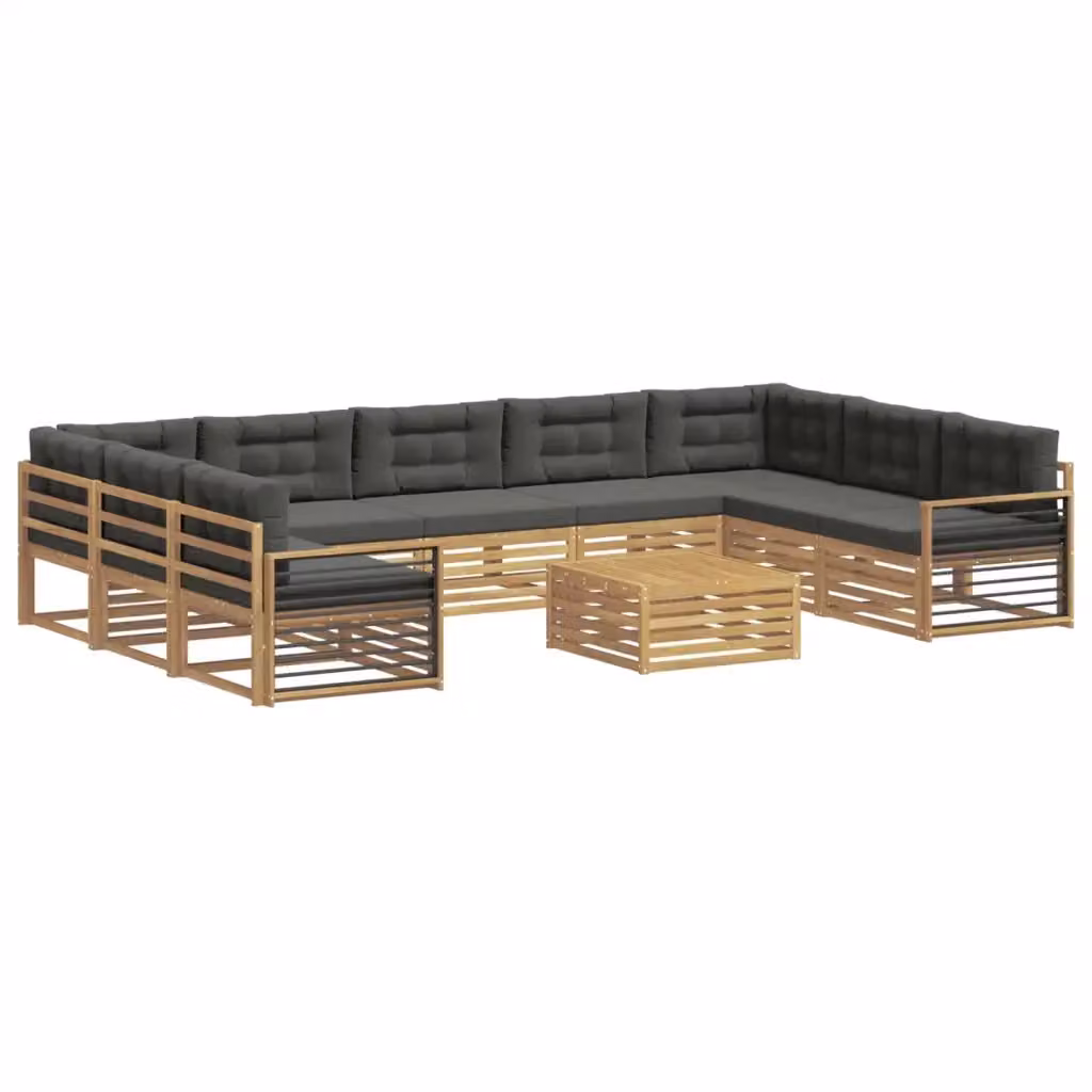 Set di divani da esterno a L vidaXL in legno di acacia con cuscini, Bianco e Antracite – 2
