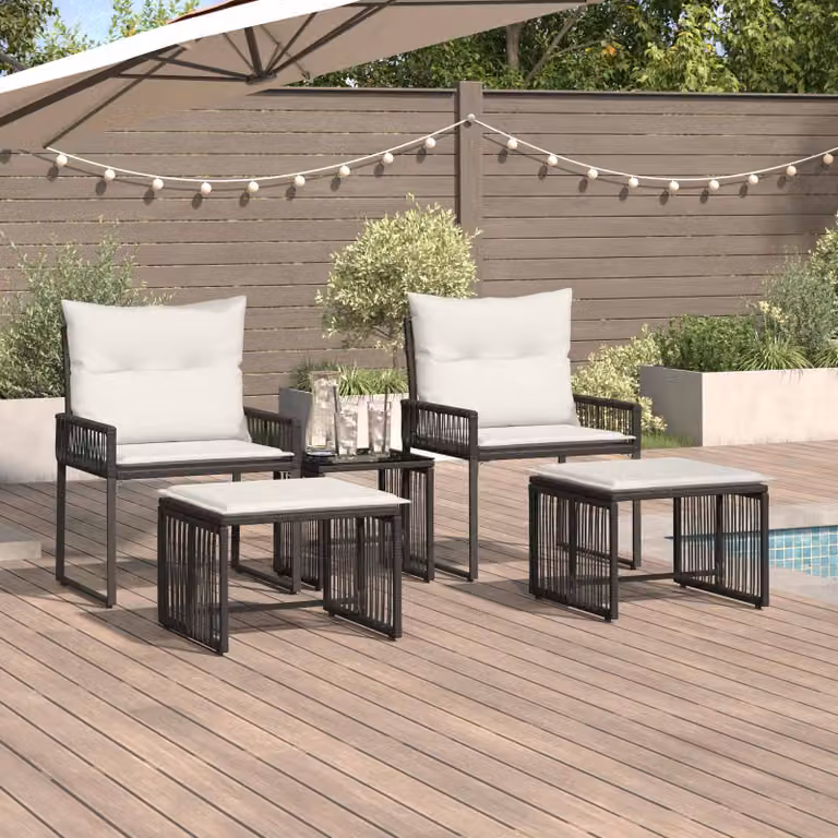 Set di mobili da esterno vidaXL in 11 pezzi in polyrattan e metallo, colore nero e bianco crema, design moderno per giardino e terrazza