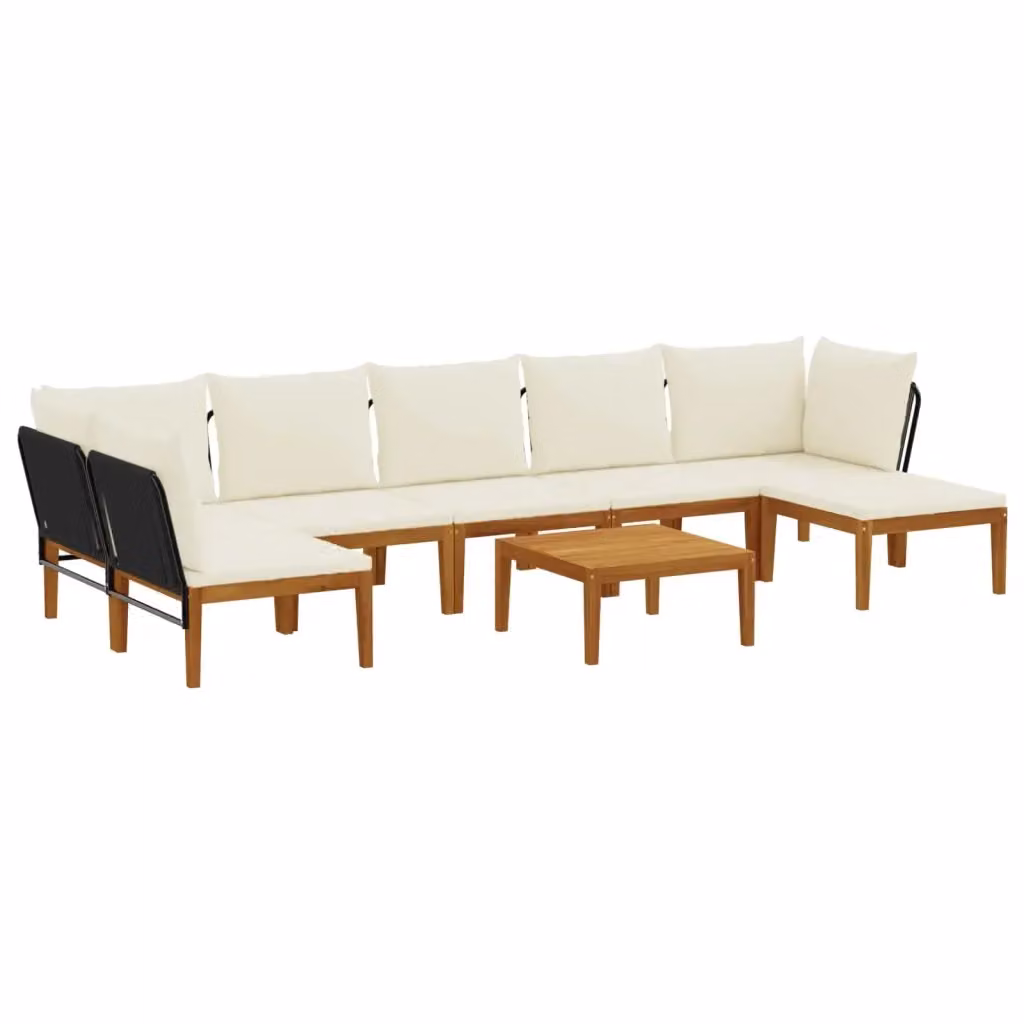 Set da giardino a forma di L vidaXL in legno di acacia con divano a 3 posti, tavolino da caffè e pouf, colore beige e bianco – 2