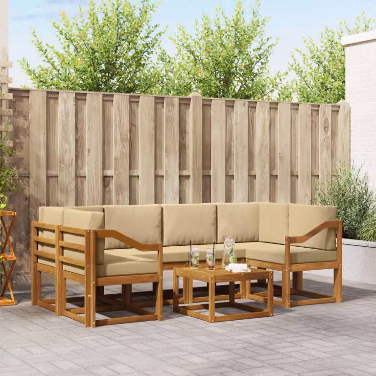 Set di divani da esterno vidaXL 7 pz in legno di acacia con cuscini, colore marrone e beige