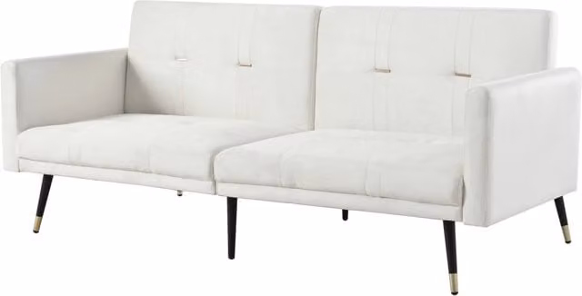 Divano Letto 2 posti in velluto beige con schienale regolabile, convertibile per salotto e camera
