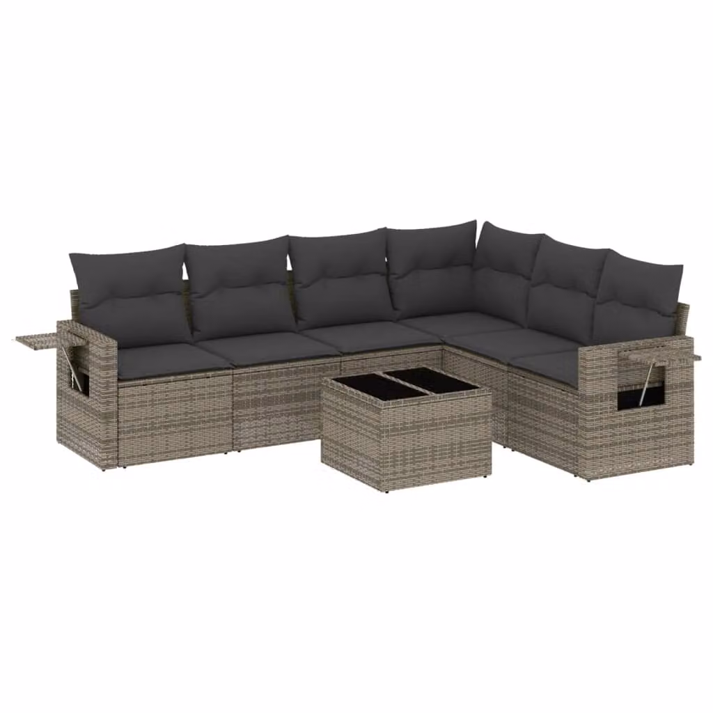 Set Divani da Giardino 7 pz con Cuscini Grigio in Polyrattan