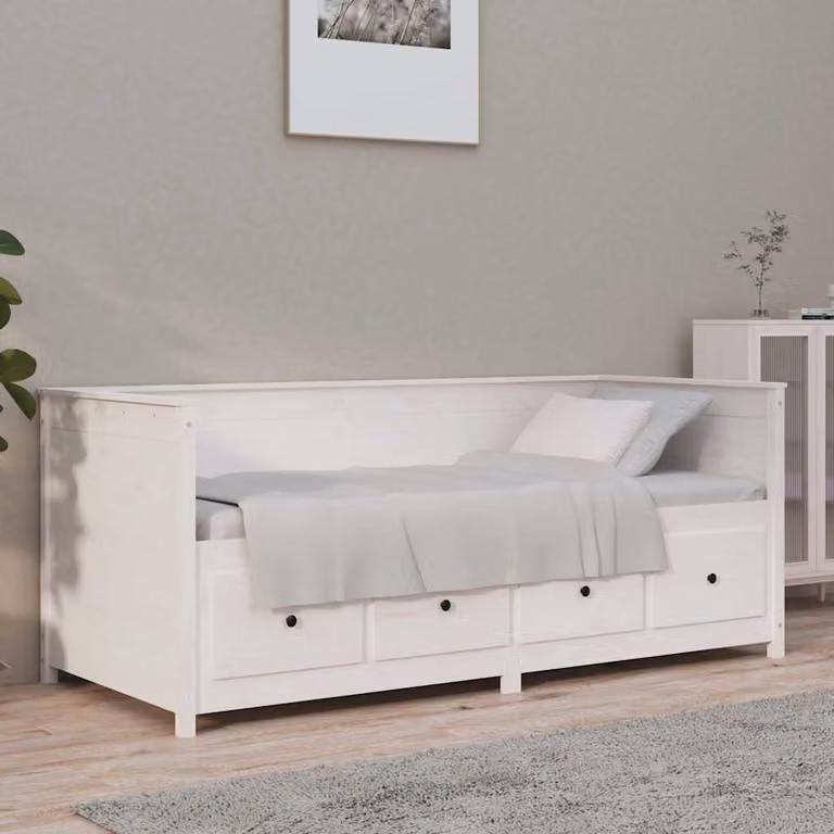 vidaXL Dormeuse in legno di pino massello bianca con cassetti L/P/H: 197.5 x 90 x 80 cm