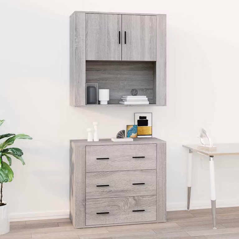 Pensile a muro vidaXL Grigio Sonoma in legno, con ripiani interni e ante a battente, L 80 x P 33 x H 80 cm