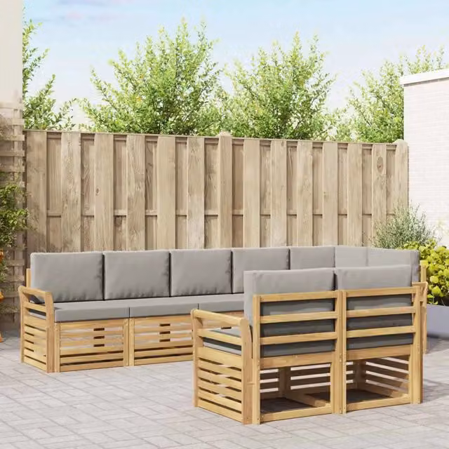 Set di divani da esterno a L vidaXL in legno di acacia con 8 posti, Bianco e Grigio – 1