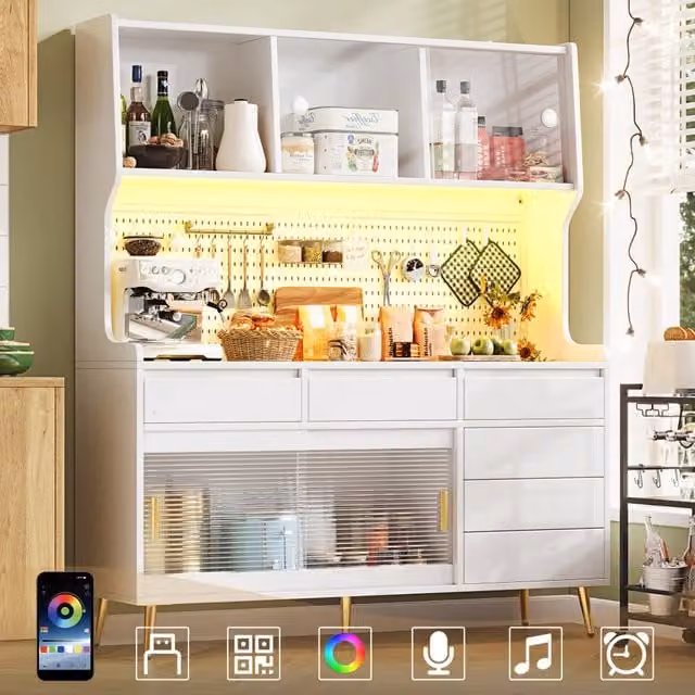 Credenza con Ripiani e Cassetto, LED e App ¨C MINIMAL ¨C Bianco 145x39x171