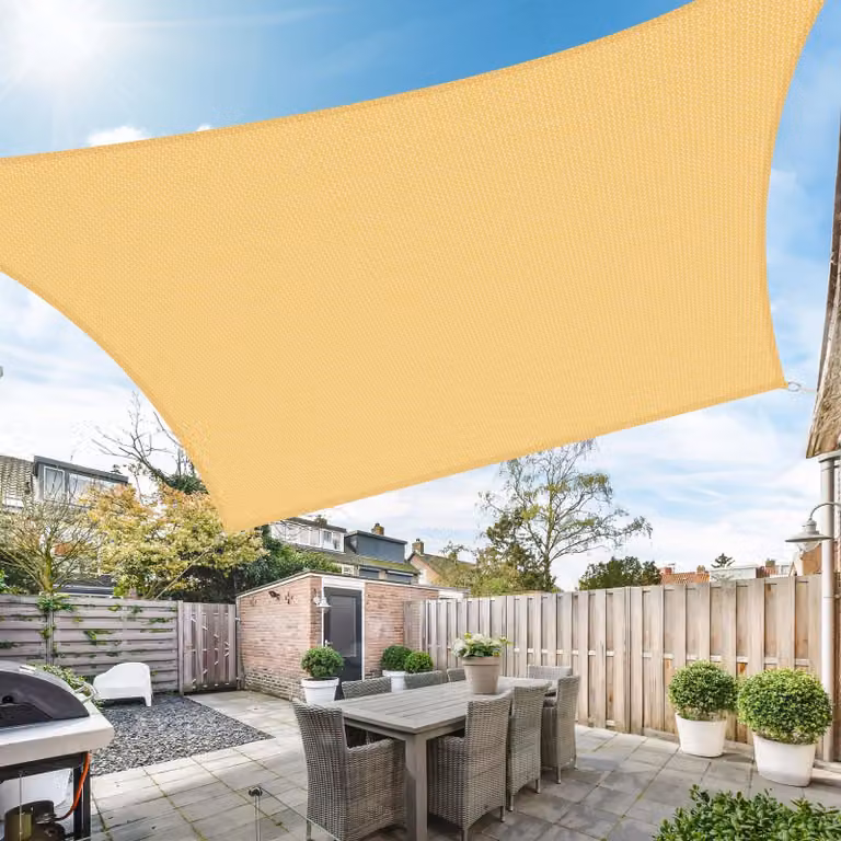 Telo ombreggiante rettangolare, dimensioni 3,6 x 4,8 metri, protezione UV, colore sabbia