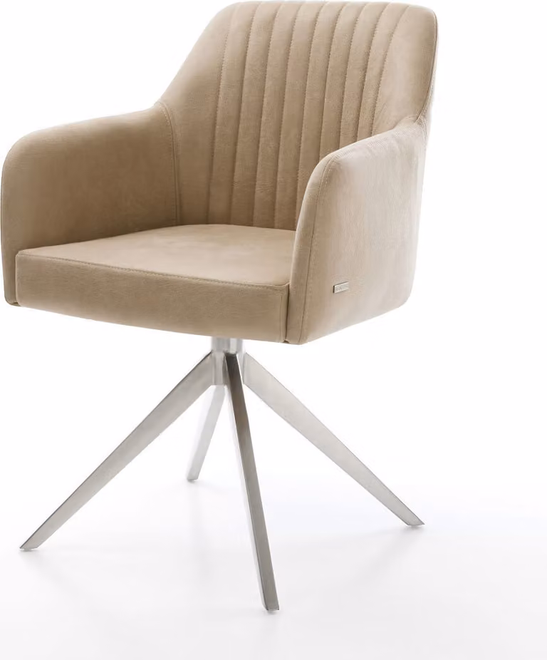 DELIFE Sedia da pranzo Greg-Flex Microfibra Beige Vintage Struttura a croce larga Acciaio inossidabile Molle insacchettate
