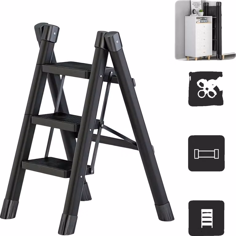 Scala multiuso, design pieghevole, caratteristiche di sicurezza migliorate, tre gradini