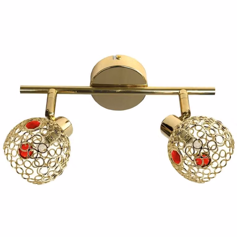 Lampada da soffitto con cristalli rossi Aron, finitura ottone e oro, 2xG9x40W, metallo, dimensioni: 17x37x37 cm, IP20, Candellux