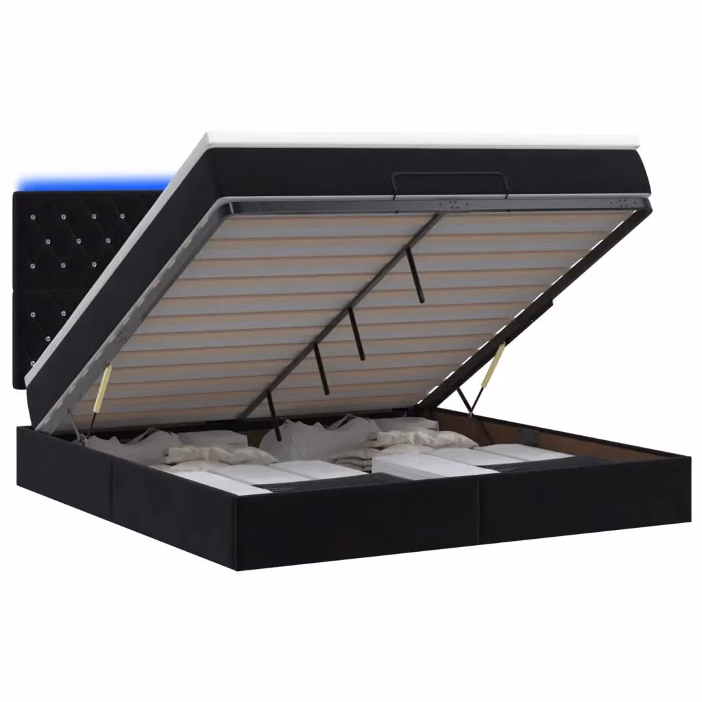 Letto Ottomano con Materasso e Illuminazione LED vidaXL in Velluto Nero e Bianco L/P/H: 203 x 140 x 88 cm – 2