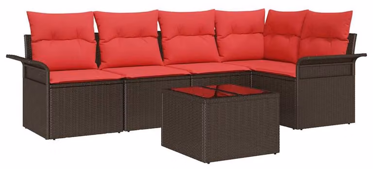 Set Divano da Giardino con cuscino 6 pcs Marrone polyrattan