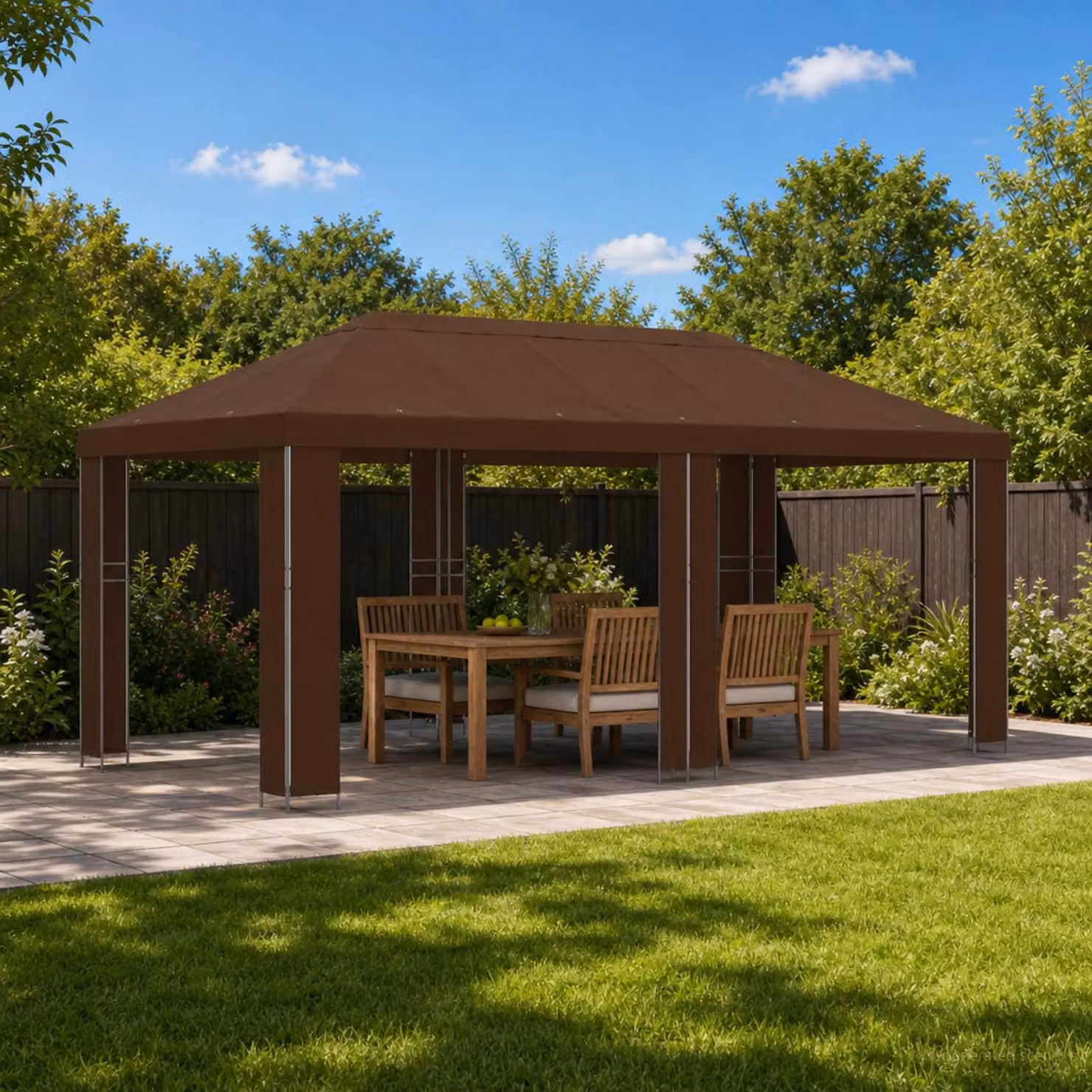 Gazebo da giardino vidaXL in acciaio e poliestere marrone e nero L/P: 6 x 3 m