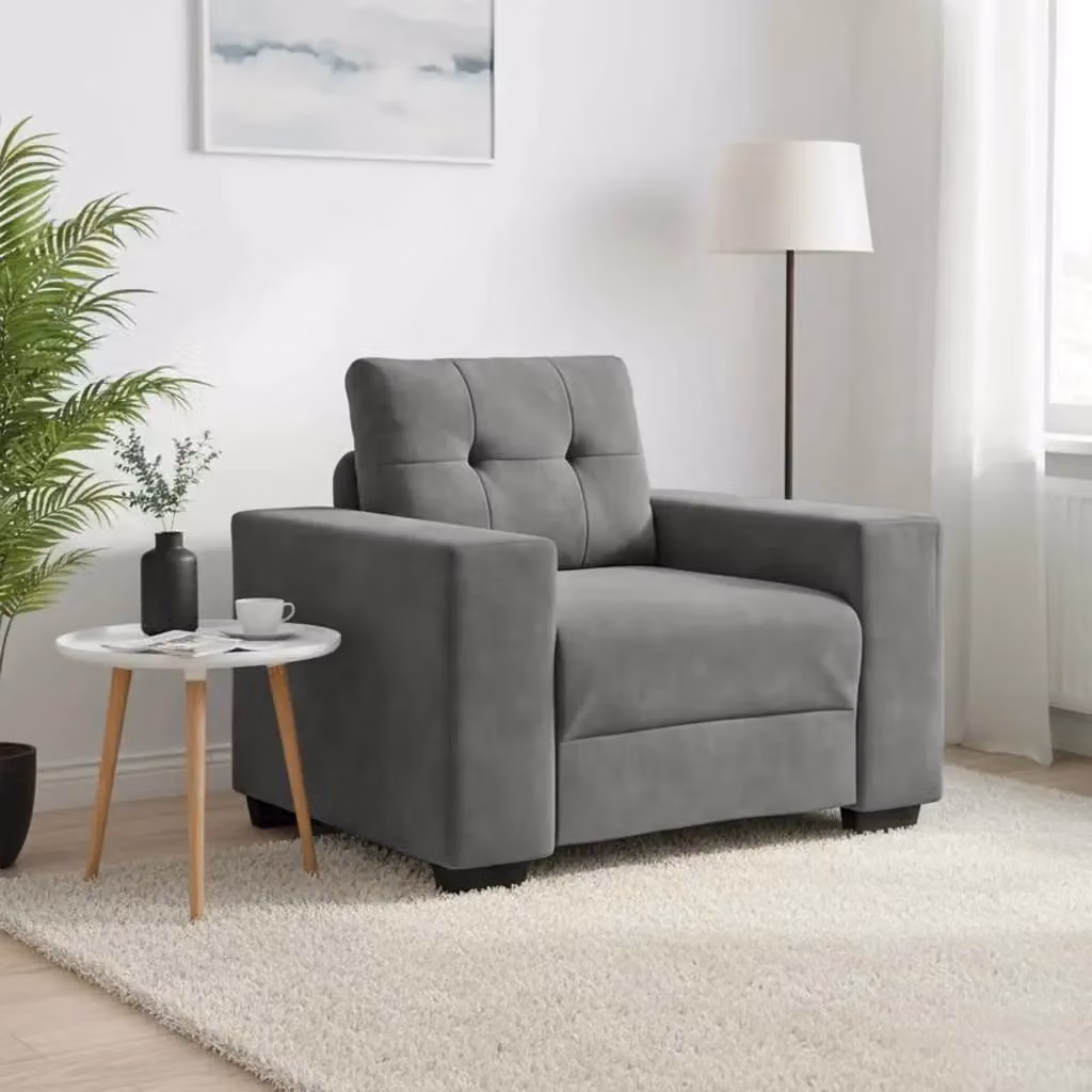 Divano moderno in velluto grigio con braccioli per soggiorno e camera da letto L: 100 cm, P: 78 cm, H: 80 cm – 2