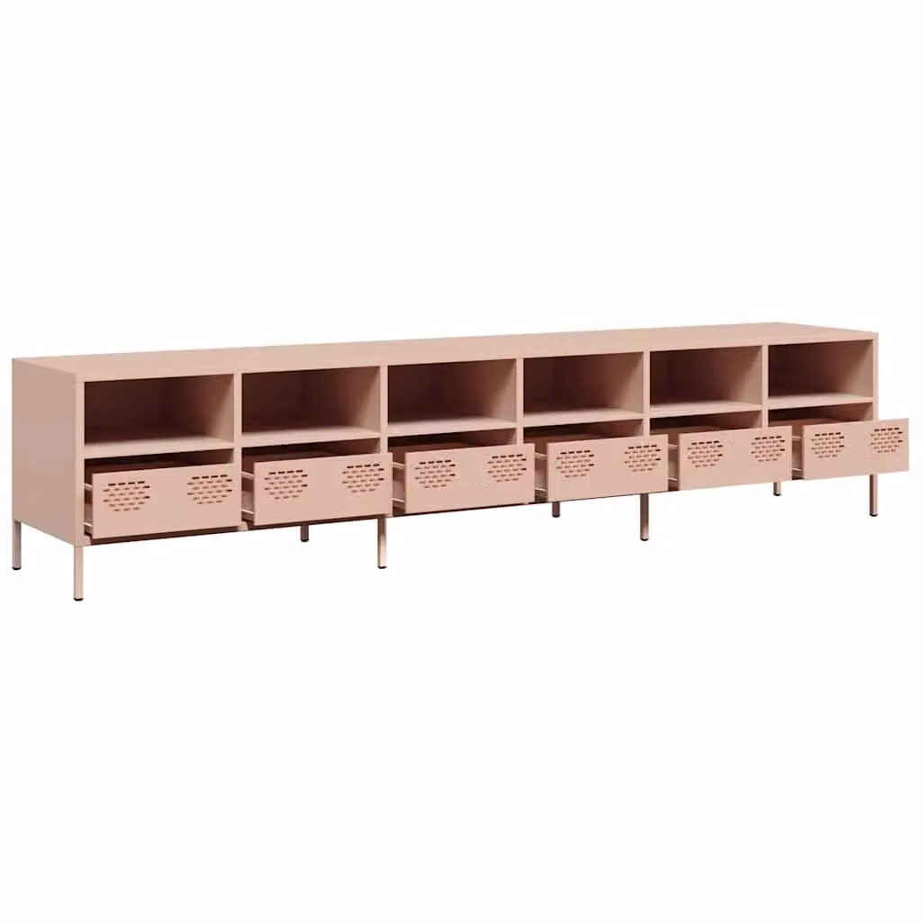 Mobile porta TV moderno HELLOSHOP26 rosa in metallo con vano contenitore L: 202 cm, P: 39 cm, H: 43,5 cm – 2