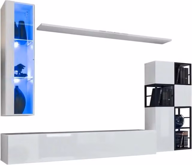 Set arredamento salotto stile industriale Meublorama SWITCH M2 - Bianco - Con LED integrati
