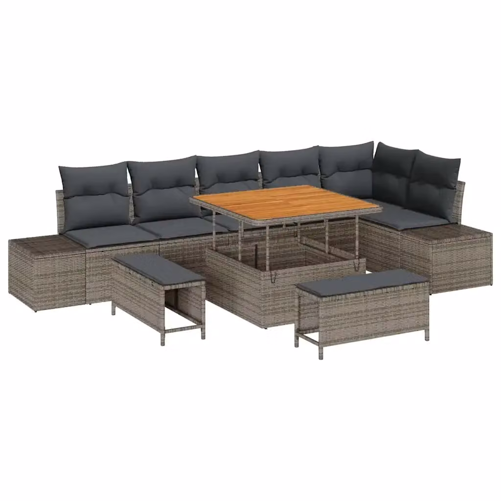 Set Divano da Giardino vidaXL 9 Pezzi Grigio con Tavolino e Ottoman in Acciaio Verniciato a Polvere e Tessuto Resistente ai Raggi UV – 2