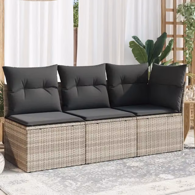 Divano da Giardino con Cuscini 3 Posti-Sofa da Giardino-Divano da esterno Grigio Chiaro Polyrattan 518148