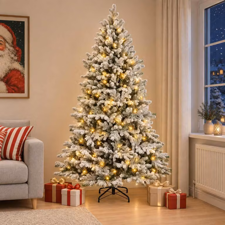 Albero di Natale artificiale pieghevole, altezza 210 cm, con 300 luci a LED