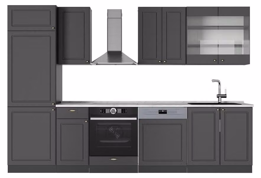 Cucina componibile Vicco Fame-Line Antracite-oro rustico 300 cm , PL Marmo, Model 57291