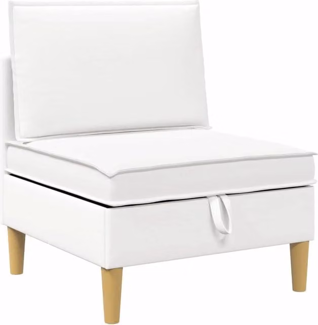 Divano da soggiorno minimalista in tessuto con struttura in legno e plastica, colori marrone e bianco