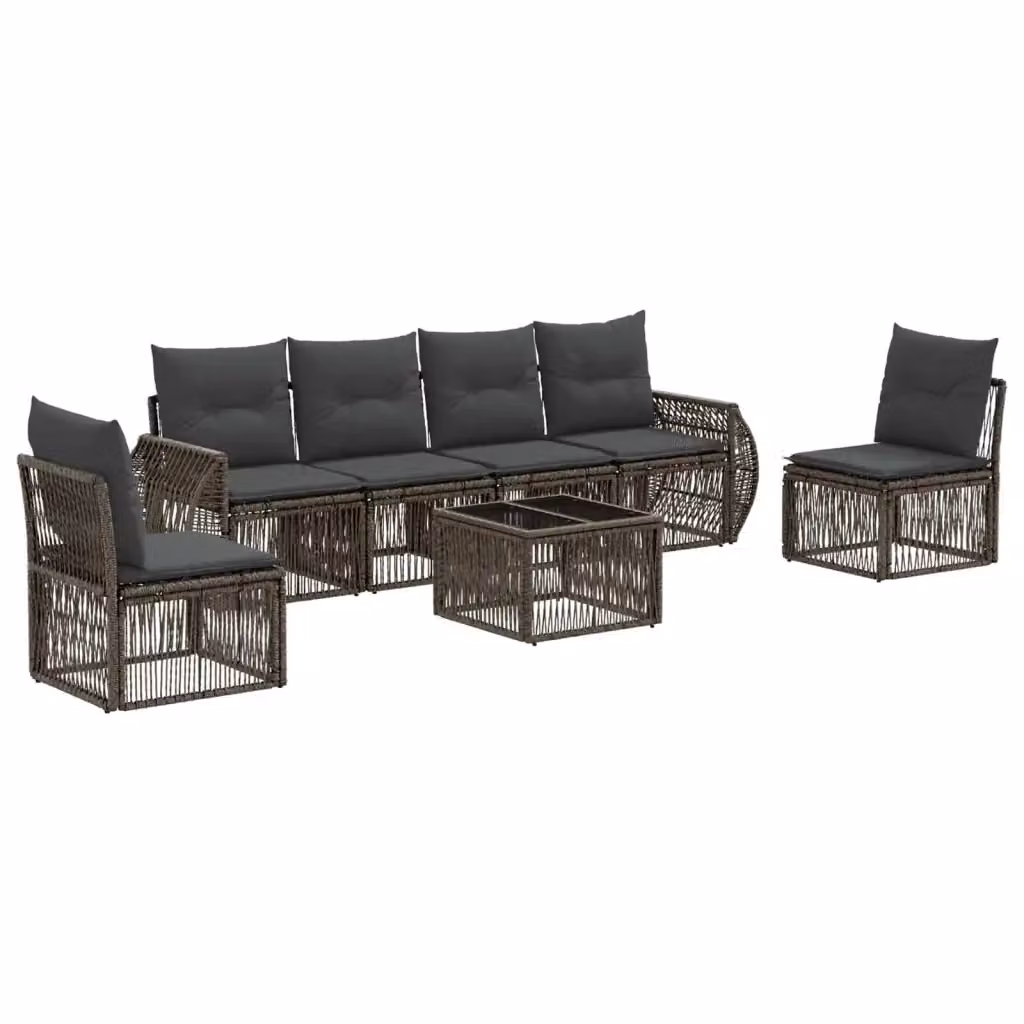 Set da giardino vidaXL composto da 7 pezzi con divano a 3 posti, poltrone e tavolino da caffè in rattan e metallo, colori grigio e antracite – 2