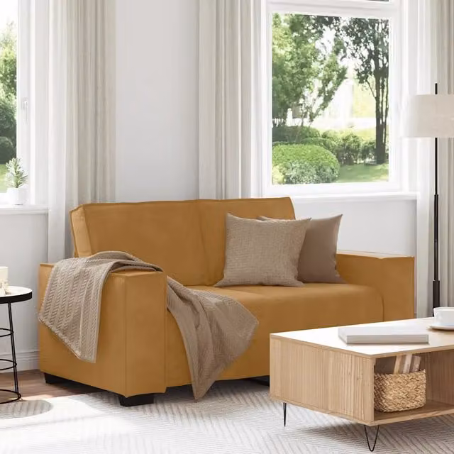 Divano a 2 posti moderno vidaXL in velluto marrone con cuscini inclusi L: 160 cm, P: 78 cm, H: 84 cm – 1