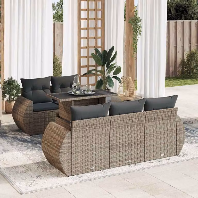 Maison Exclusive - Set Divano da Giardino 6 pz con Cuscini Grigio in Polyrattan