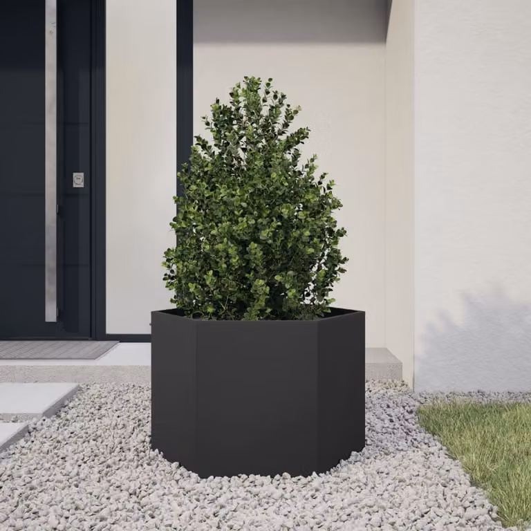 Fioriera da giardino esagonale vidaXL in acciaio nero L: 69 cm, P: 60 cm, H: 45 cm