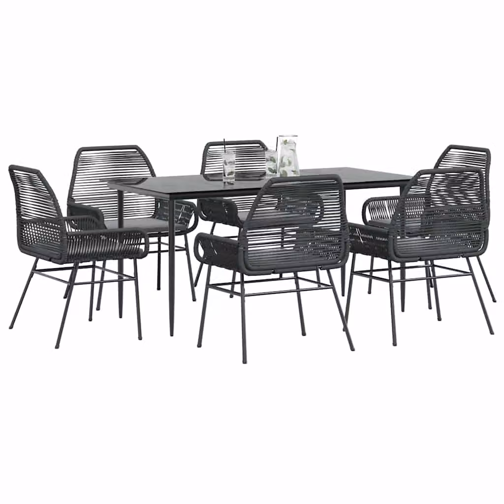 Set da pranzo da giardino vidaXL in polyrattan e vetro nero e grigio con 7 pezzi