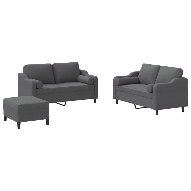 Set di Divani 3 pz con Cuscini Grigio Scuro in Tessuto