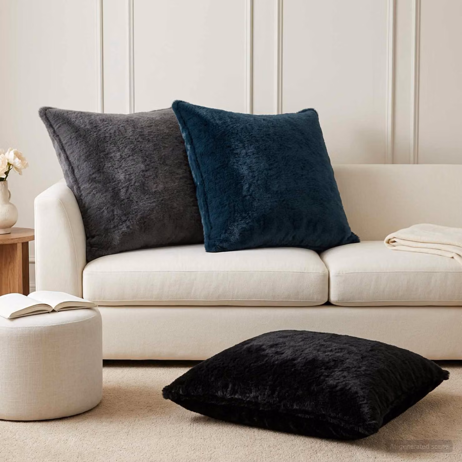 Set di 2 federe vidaXL HOUTEN in ecopelliccia blu, 80 x 80 cm