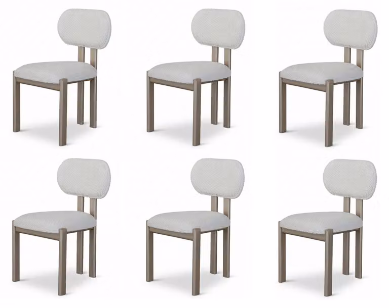 Sedia 6X, colore bianco e marrone, stile moderno, confortevole, minimalista, semplice