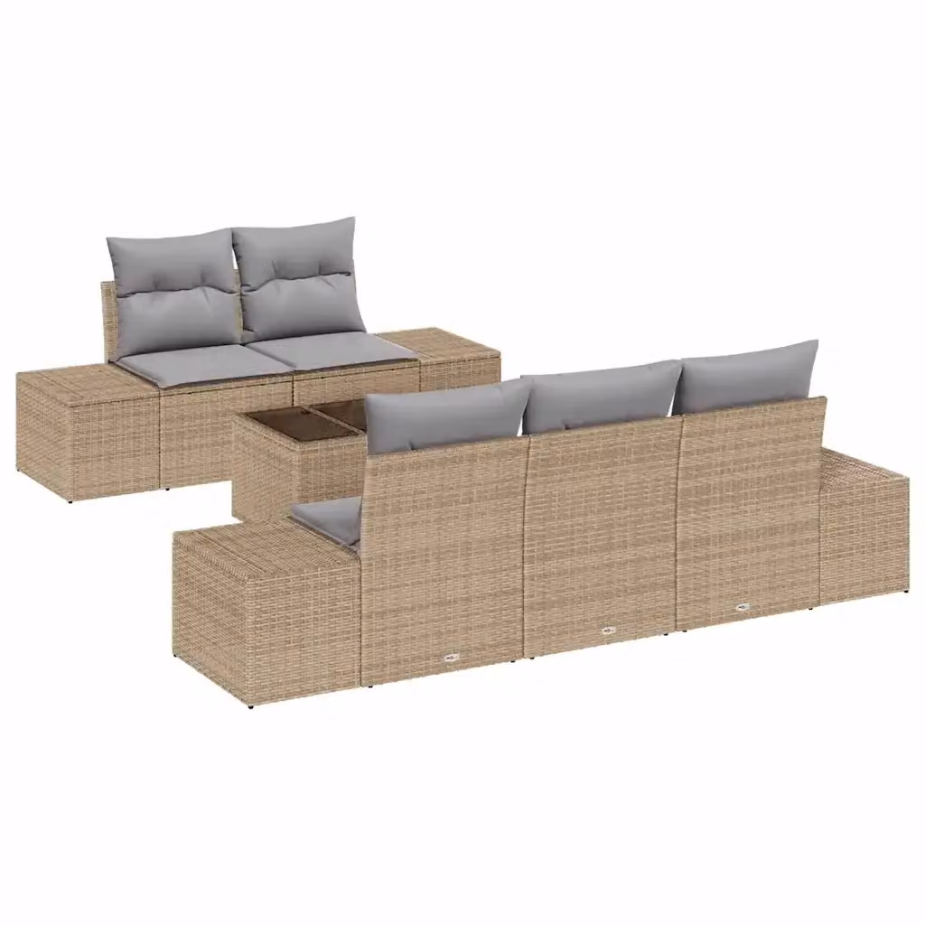 Set Divano da Giardino vidaXL in Polyrattan 6 Pezzi Beige e Grigio con Cuscini e Tavolino – 2