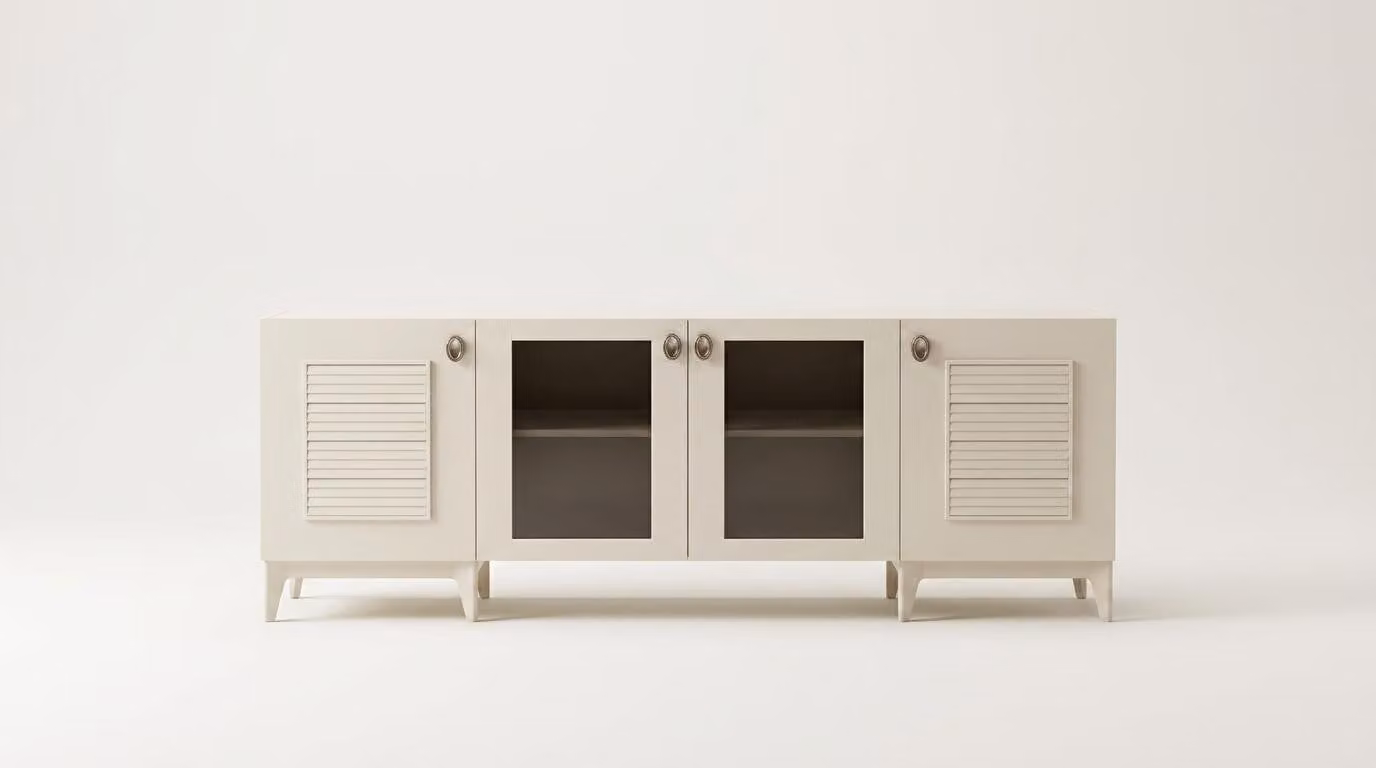 Credenza beige, comoda, moderna, spaziosa, elegante, in legno, rettangolare