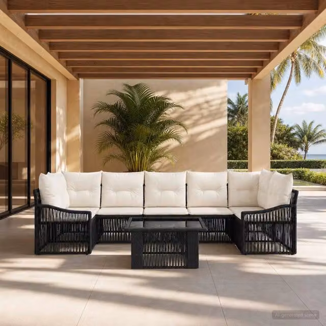 Set Divano da Giardino 8 pz Nero e Bianco Crema polyrattan 3437215