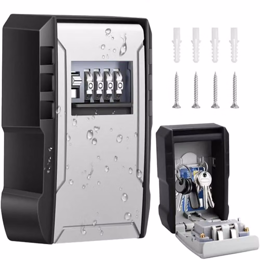 Mini cassaforte portatile - Scatola di sicurezza - Serratura a combinazione a 4 cifre - Lega di alluminio - Impermeabile - Resistente alla ruggine - Ganci rimovibili