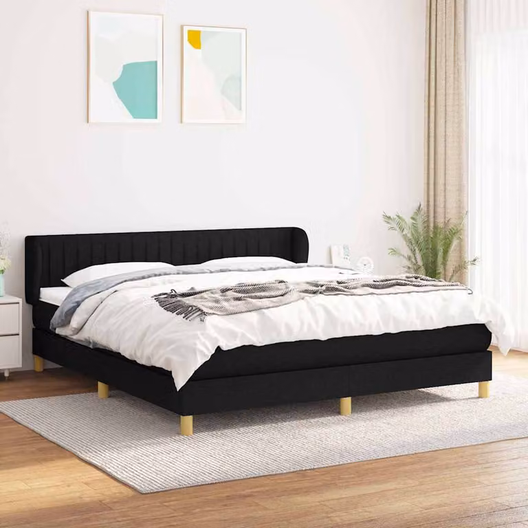 vidaXL Giroletto a Molle con Materasso Ibrido in Tessuto Nero L/P/H: 160 x 200 x 88 cm